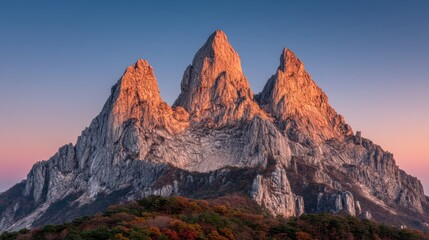 Obraz premium Majestic peaks at sunrise mountain range nature photography serene environment wide angle natural beauty