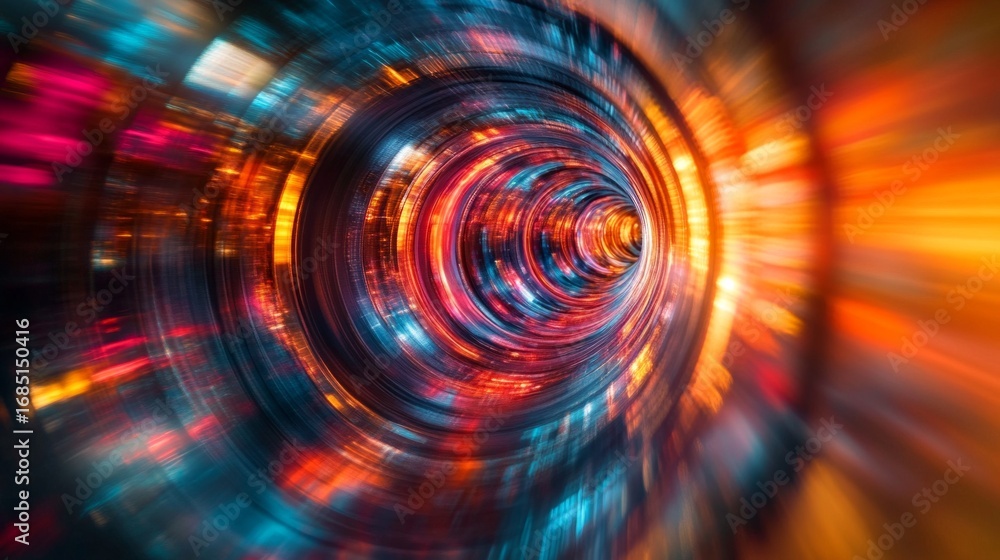 Wall mural a glowing vortex tunnel made of multicolored stripes creates a sense of movement and speed—suitable 