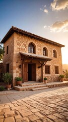 Fototapeta premium Rustic stone building at sunset
