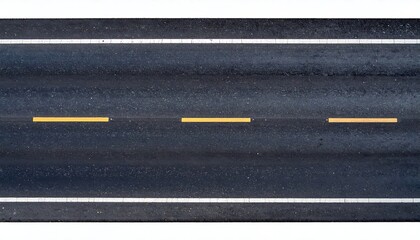 High-angle view of a dark asphalt road with yellow lines