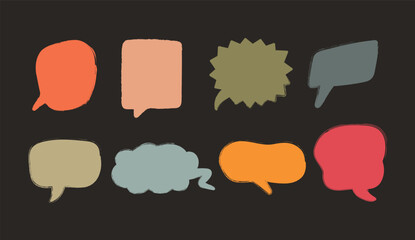Set collection of autumn warm colors grunge isolated dialogue bubbles, bubble text, chatting box, message box