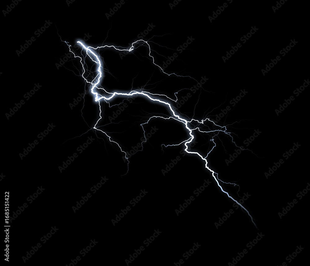Poster a dynamic lightning bolt strikes diagonally across a dark background, illuminating the void with ele