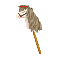 A hand-drawn vector element of a decorated rocking horse on a stick. Perfect for holiday greeting cards, prints, and winter-themed designs