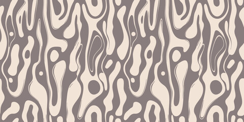 Abstract vector seamless pattern with organic shapes. Trendy natural background with liquid lines, fluid shapes, spots, biologic structures. Funky groovy wavy texture. Brown and beige repeated design