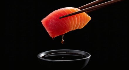 Fresh sashimi with chopsticks and soy sauce