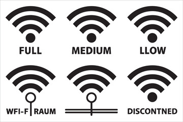 Minimalist Black and White WiFi Signal Strength Icons in Flat Design