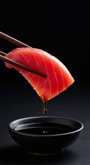 Gourmet sashimi dipping in traditional sauce