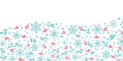 Winter leaves, Winter Berries and snow flakes decoration illustration. Winter holiday and Christmas decoration graphic design. Vector illustration.