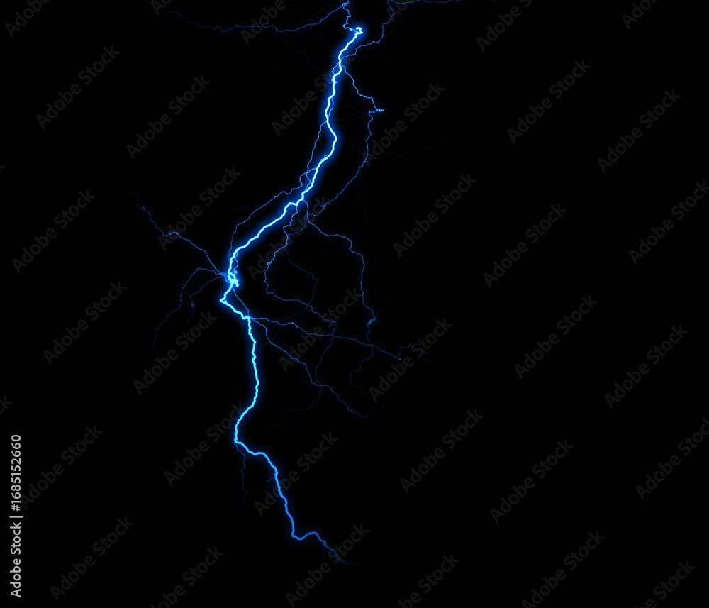 Poster a dynamic lightning bolt strikes diagonally across a dark background, illuminating the void with ele