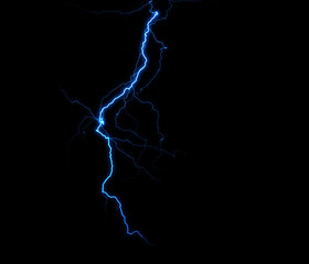 A dynamic lightning bolt strikes diagonally across a dark background, illuminating the void with...