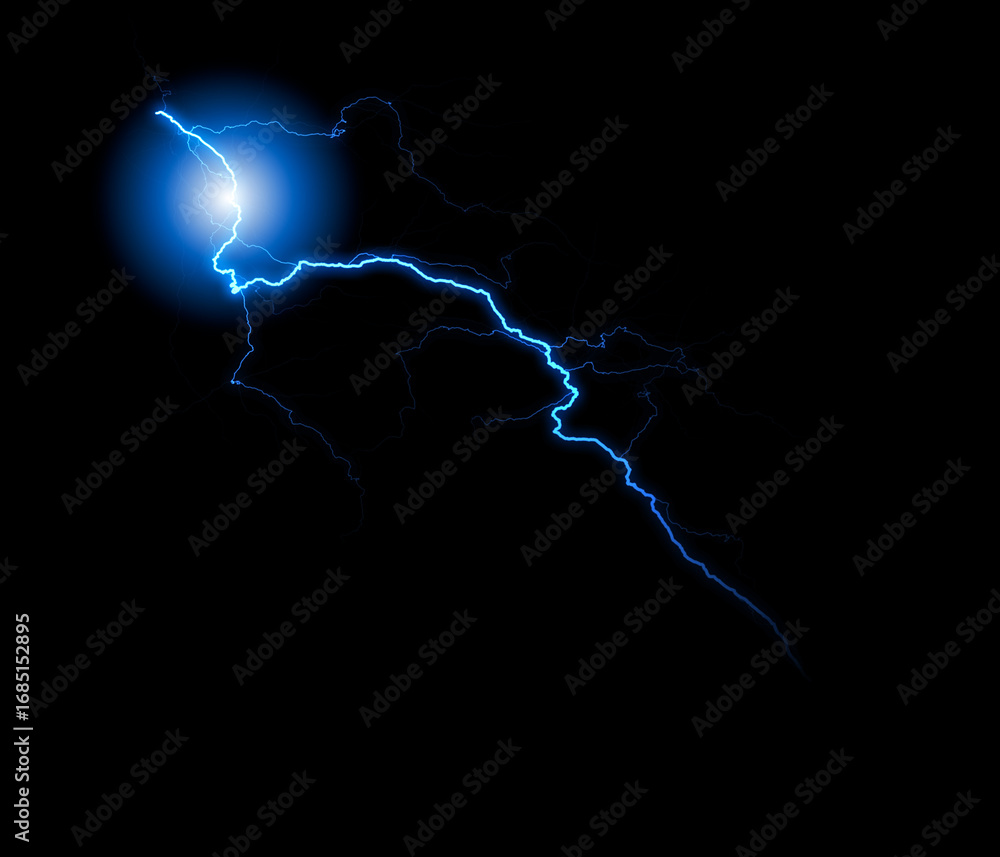 Poster a dynamic lightning bolt strikes diagonally across a dark background, illuminating the void with ele
