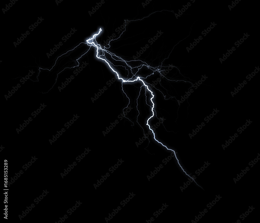 Poster a dynamic lightning bolt strikes diagonally across a dark background, illuminating the void with ele