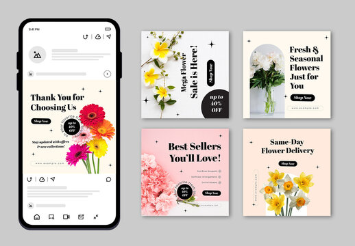Flower Shop Social Media Post Templates