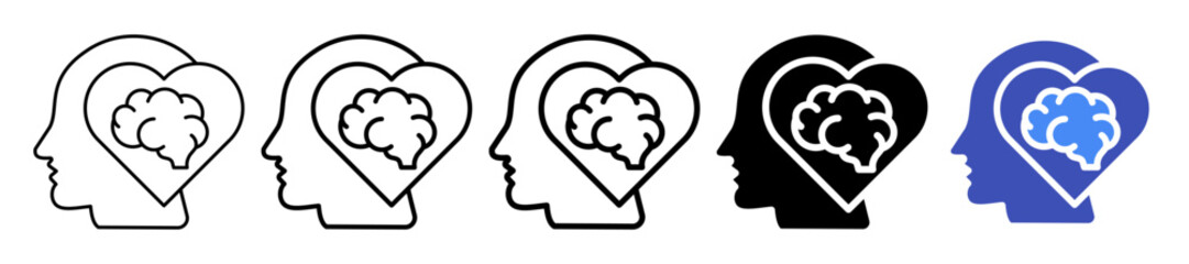 Mental Health Icon In 5 Different Styles Set Collection
