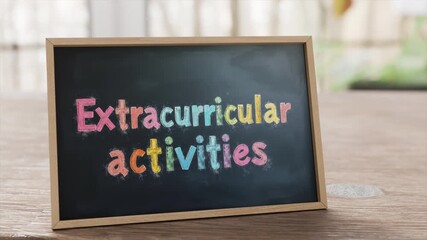 Colorful Chalkboard Displaying Extracurricular Activities in a Bright, Inviting Room