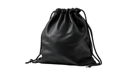 Black drawstring pouch, leather-like material