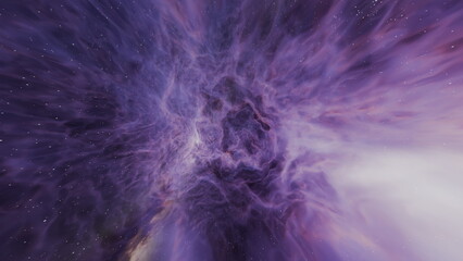 Vibrant purple hues swirl within a cosmic nebula, showcasing a celestial landscape adorned with stars. scene captures the beauty of vast space and distant galaxies. 3d render © angel_nt