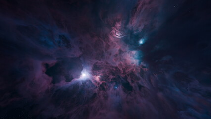 colorful arrangement of cosmic clouds in deep space displays bright stars and swirling gases. scene showcases the beauty and mystery of the universe, filled with vibrant hues. 3d render