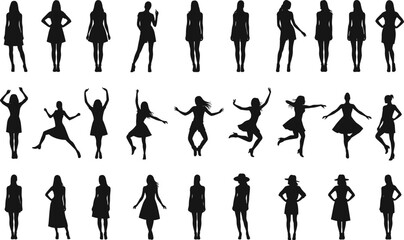 Silhouette Vector of Women in Fashion Poses, Dancing, Standing, and Moving for Style, Lifestyle, and Creative Design Concepts
