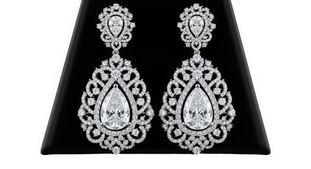 Fototapeta premium Luxury diamond earrings jewelry isolated on transparent background