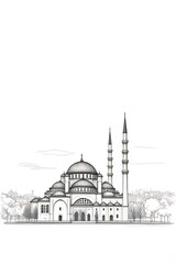 Fototapeta premium ** Sketch of a Grand Mosque with City Skyline