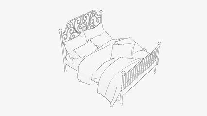 Detailed vintage bed sketch hand drawn illustration isolated on white background suitable for furniture design bedroom decor and classic artwork