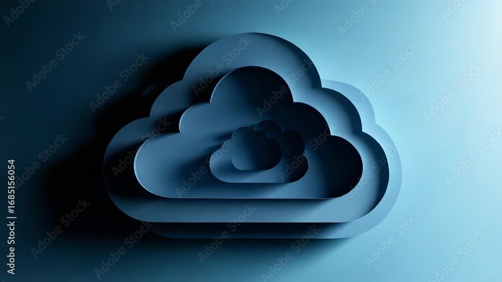 Poster cloud computing symbol in a modern paper cutout style on gradient background