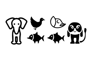 Collection of animal icons in black and white