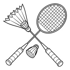 Two badminton rackets crossed clean line art vector