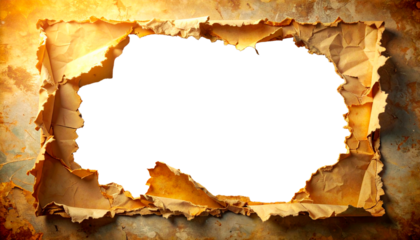 Marco fotográfico realista con textura de papel rasgado con el paso del tiempo, como si la foto estuviera rota por el paso del tiempo, PNG