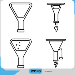 Laboratory Funnel and Filtering Device Vector Illustration, Set of Funnel Icons for Filtering Liquid Processing
