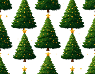 Seamless Christmas Tree Pattern with Gold Stars, Transparent PNG 