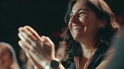 Woman smiling at audience