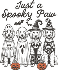 Just a Spooky Paw – Cute Halloween Dogs in Costumes with Pumpkins, Bats and Witch Hats, Vintage Fall Animal Illustration with Humor for Dog Lovers and Pet Owners
