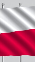 Waving Polish flag, white and red horizontal stripes, on gray background