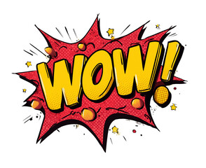 the word  written in an explosion of yellow and red comic-style text, on a white background, with a vector design in a pop art style, resembling a clipart image on a transparent png with no shadows. 