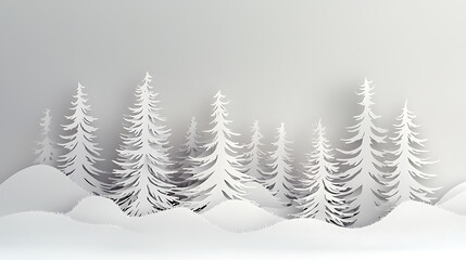 Obraz premium Winter Forest Landscape Minimalist paper cut style with snow covered trees and a serene, frosty atmosphere, perfect for backgrounds