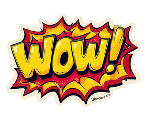  the word  written in an explosion of yellow and red comic-style text, on a white background, with a vector design in a pop art style, resembling a clipart image on a transparent png with no shadows. 