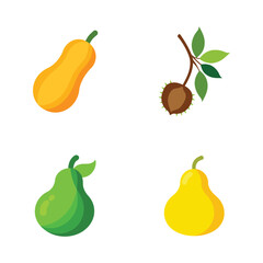 Set of nature and foliage, fruits elements bundle. 