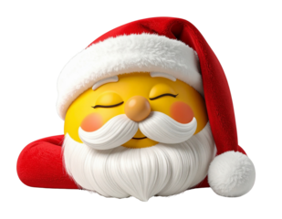 Sleeping Santa Claus Emoji with Closed Eyes and Smiling Face, Transparent PNG