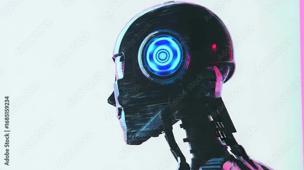 Poster futuristic robot showing artificial intelligence processing data