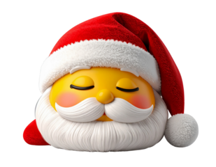 Sleeping Santa Claus Emoji with Closed Eyes and Smiling Face, Transparent PNG