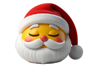 Sleeping Santa Claus Emoji with Closed Eyes and Smiling Face, Transparent PNG