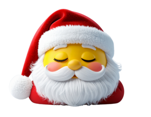 Sleeping Santa Claus Emoji with Closed Eyes and Smiling Face, Transparent PNG