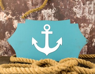 Teal sign with anchor design on weathered backdrop