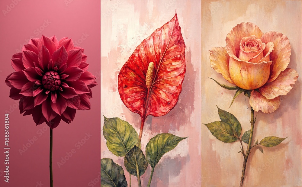 Poster vibrant red roses display velvety textures and intricate patterns, creating a romantic mood against 