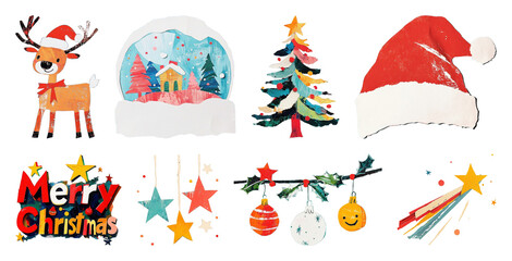 Fototapeta premium PNG Festive Christmas holiday decorations illustration, element set on transparent background