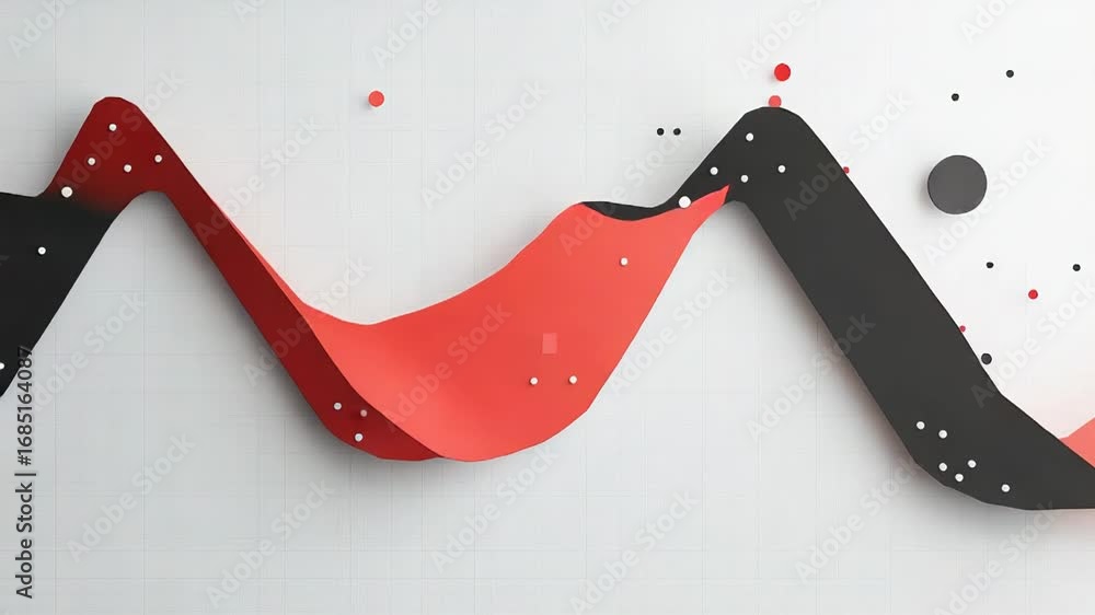 Poster abstract graph showing progress with peaks and valleys in black and red