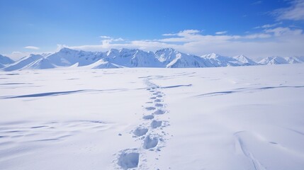 Treading through deep snow, leaving distinct footprints