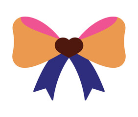 Colorful Decorative Ribbon Bow with Heart Vector Icon